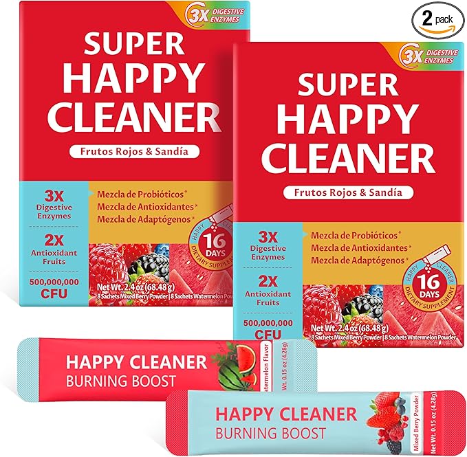 Super Happy Cleaner Powder – Berry &amp Watermelon Flavor Fiber for Digestive Support - Vegan Sugar Free &amp Non GMO