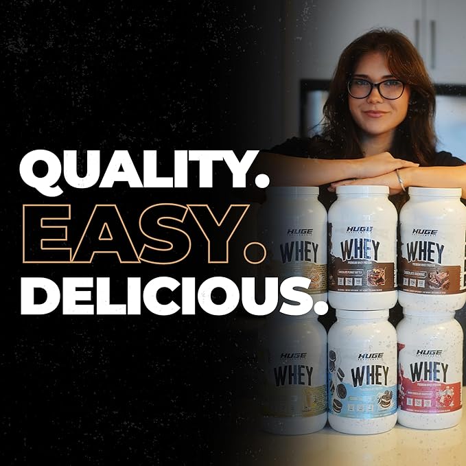 Huge Whey Protein Powder for Muscle Gain 25g Protein 12g EAAs Supports Muscle Growth Performance &amp Recovery (Cinnamon Bun 30 Servings)