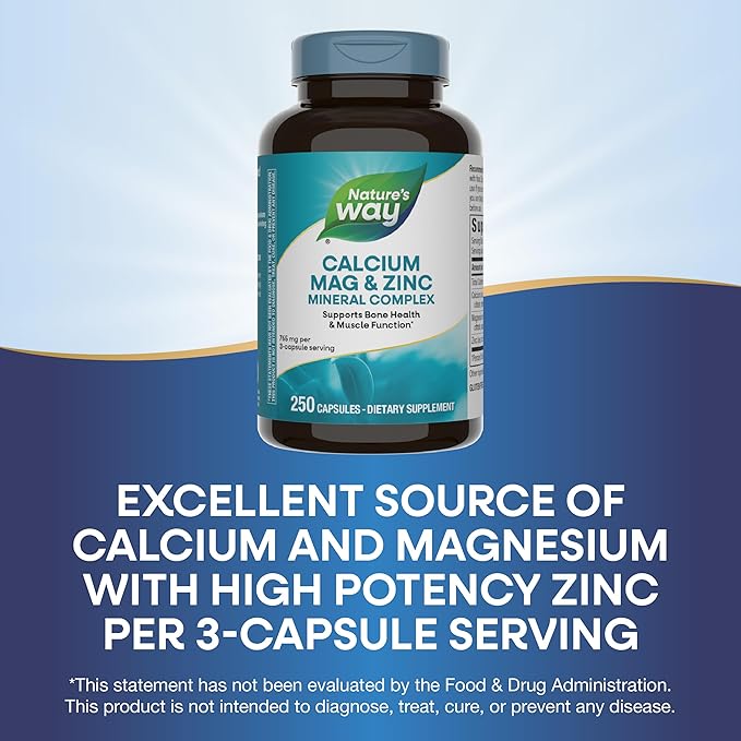 Nature's Way Calcium Magnesium &amp Zinc Mineral Complex Supports Bone Health &amp Muscle Function* Immune Support* 250 Capsules (Packaging May Vary) - 2 Pack