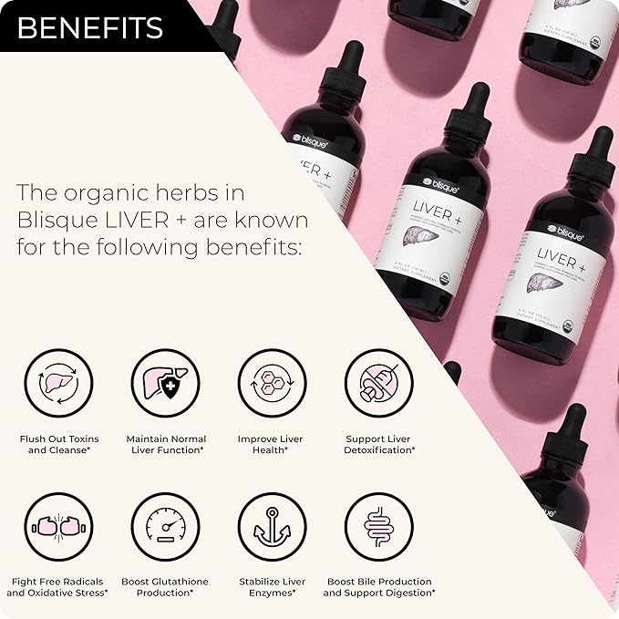 Blisque – Organic Liver Support Complex Supplement to Detox Cleanse and Repair the Liver | Doctor-Approved | Natural Ingredients | Milk Thistle and Dandelion Root | 4 Ounce | 118 Servings