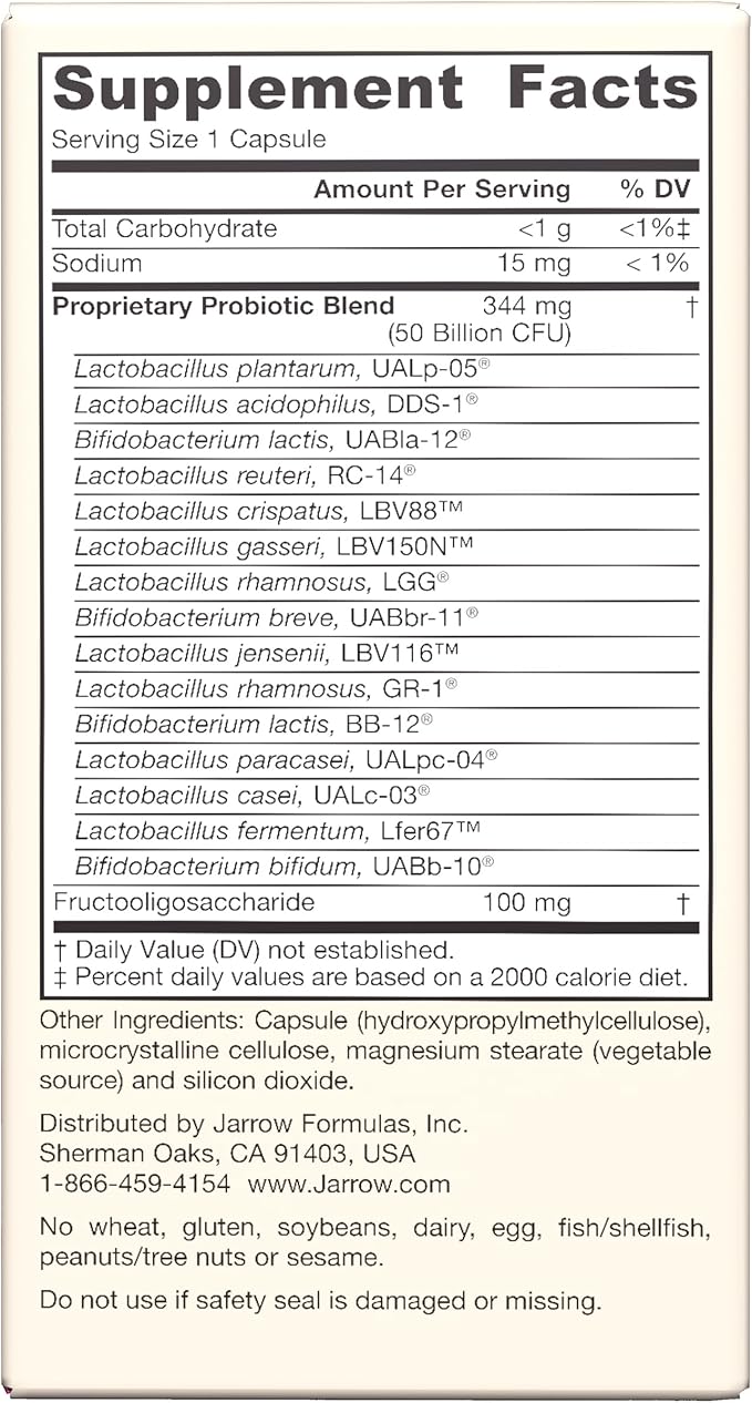 Jarrow Formulas Fem-Dophilus Vaginal &amp Digestive Probiotic 50 Billion CFU 9 Clinically-Studied Strains for Vaginal Flora &amp Yeast Balance Urinary Tract Digestive &amp Immune Support 30 C