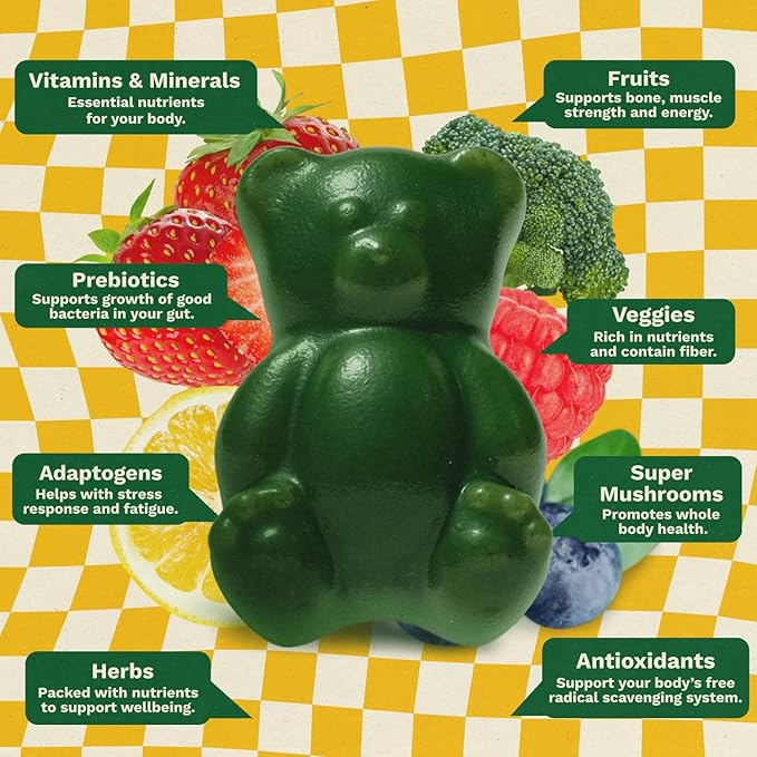 Gruns Adult + Kids Superfood Green Bundle Nutritional Supplement 2-Pack (28 Day Supply) multivitamin Gummy + prebiotics + Greens Powders 60+ Organic Ingredients 20+ Vitamins and Minerals