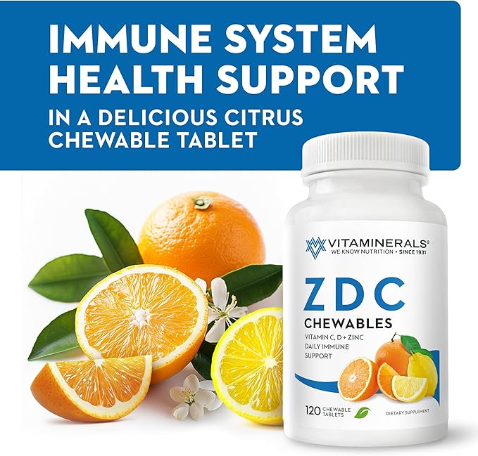 Vitaminerals® 106 Z D C CHEWABLES | Zinc | Vitamin C &amp D | Natural Citrus Flavor | 120 Chewable Tablets