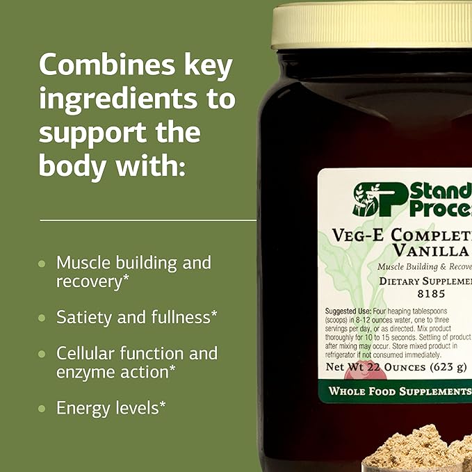 Standard Process Veg-E Complete Pro - Organic Plant-Based Protein Powder for Muscle Building &amp Recovery - Supports Hair Skin &amp Nails - Vegan &amp Gluten-Free - Vanilla 18 Servings
