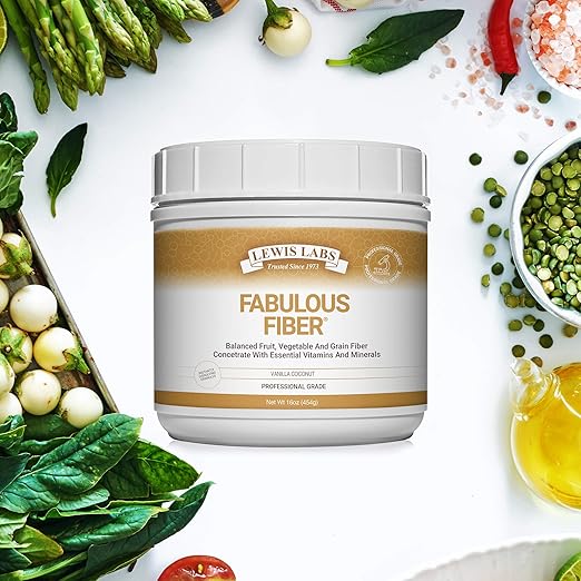 Lewis Labs Fabulous Fiber Powder Supplement | Delicious Quick Dissolve Daily Fiber Powder from Fruits Vegetables &amp Grains | Professional Grade Vitamins Minerals Proudly Made in The USA | 16 Ounce