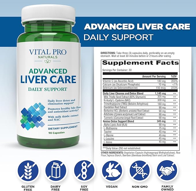 Vital Pro Naturals – Advanced Liver Care Daily Support Liver Cleanse and Detox with Milk Thistle NAC Supplement N-Acetyl Cysteine Turmeric Alpha Lipoic Acid 90 Capsules