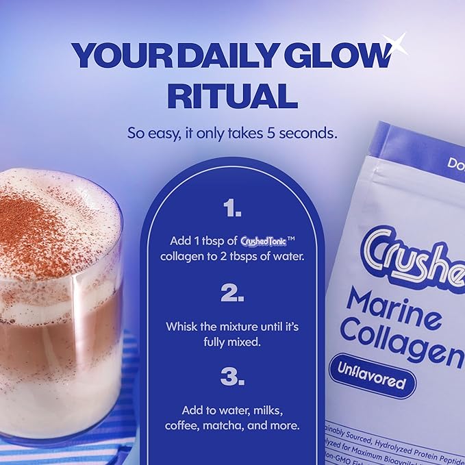 Crushed Tonic Marine Collagen Powder Korean Beauty Drink with Hydrolyzed Collagen Peptides for Skin Hair &amp Nails | Gluten-Free Halal &amp Kosher (Pure Unflavored 30 Servings (150 g) Sticks)
