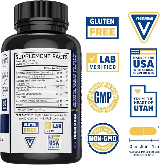 ZHOU Driftoff - Nature Inspired Sleep Aid Valerian Root &amp Melatonin for Sleep for Men &amp Women Calm Sleeping Supplement for Adults with GABA &amp Chamomile to Relax - 60 Veggie Capsules (Pac