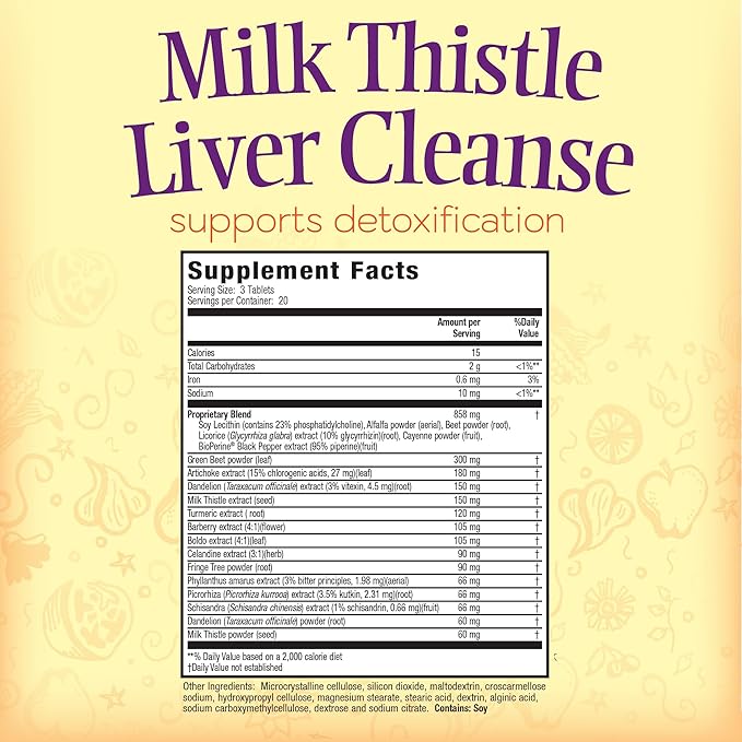 Nature's Secret Milk Thistle Liver Cleanse - 60 Tablets - Supports Healthy Liver Function &amp Detoxification - 18 Botanical Blend Turmeric Dandelion Beet &amp Artichoke - Natural Powerful Antiox