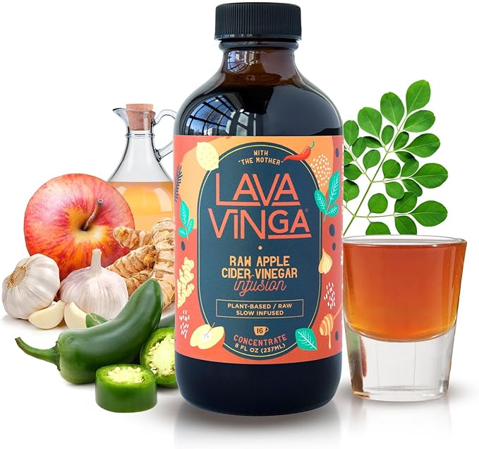 VINGA Lava Raw Apple Cider Vinegar Fire Cider with Cold Pressed Moringa Oleifera 8 oz. Natural Cold and Flu Remedy and Immune System Booster Antioxidant Rich Superfood with 92 Essential Nutrients