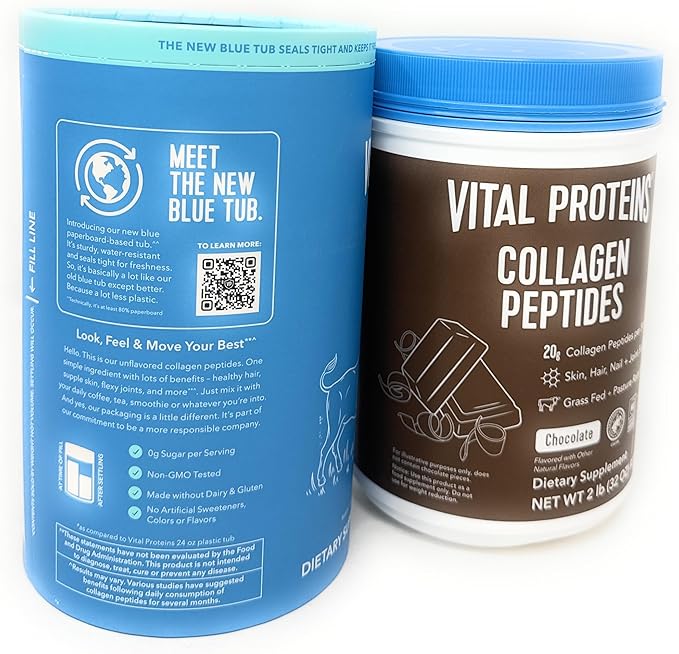 Vital Proteins Collagen Peptides Powder Promotes Hair Nail Skin Bone and Joint Health UNFLAVORED 24OZ &amp Chocolate 32OZ (Variety)
