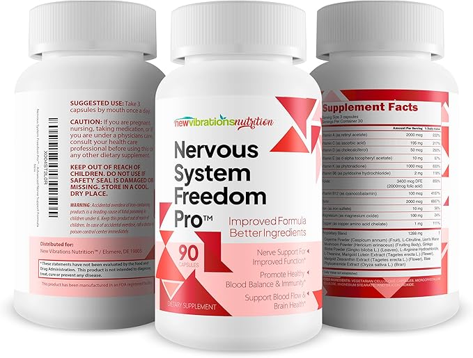 Nervous System Freedom Pro - Improved Formula - Our Best Vitamin B12 For Nerve Health - B Complex Vitamins Nerve Supplement - Vitamin E Nerves - Vitamin D Megafood For Nerve Repair Supplement