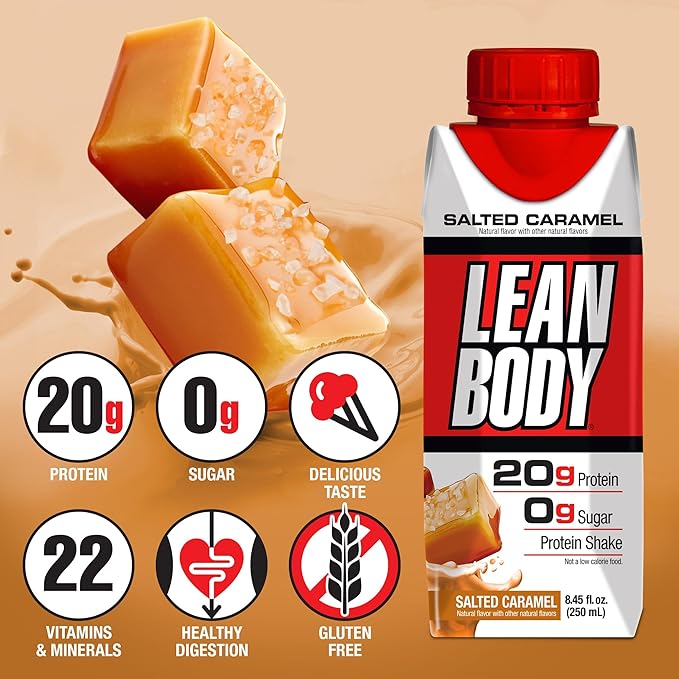LABRADA NUTRITION - Lean Body RTD Whey Protein Shake Convenient On-The-Go Meal Replacement Shake for Men &amp Women 20 grams of Protein – Zero Sugar Lactose &amp Gluten Free Salted Caramel (Pack