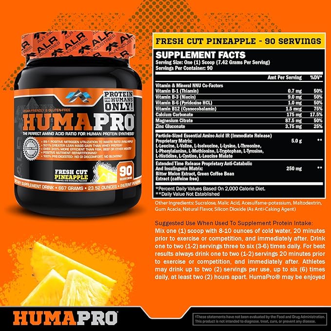 Humapro  Protein Matrix Formulated for Humans Waste Less. Gain Lean Muscle Fresh Cut Pineapple 667 Grams