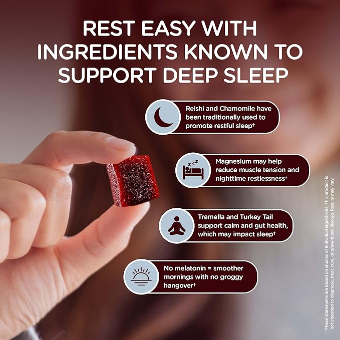 Mushroom Sleep Gummies Melatonin-Free Restful Sleep &amp Stress Relief Support with Reishi Tremella Turkey Tail Magnesium Chamomile Get Down Gummies - 30 Servings