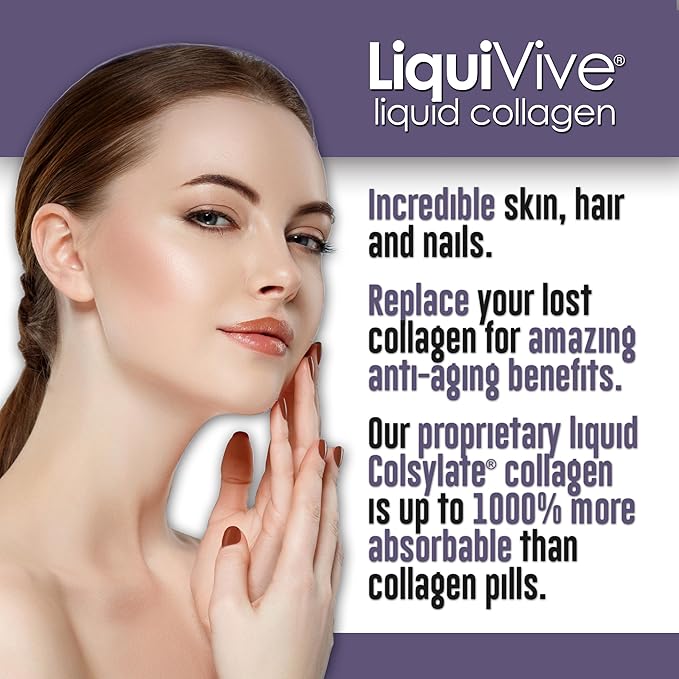 LiquiVive Liquid Collagen Protein Peptides Concentrate | Pure Hydrolyzed Super Multi Collagen Hydrolysate Health Drink | Higher Direct Absorption Than Powder Pills &amp Capsules | Colageno Liquido