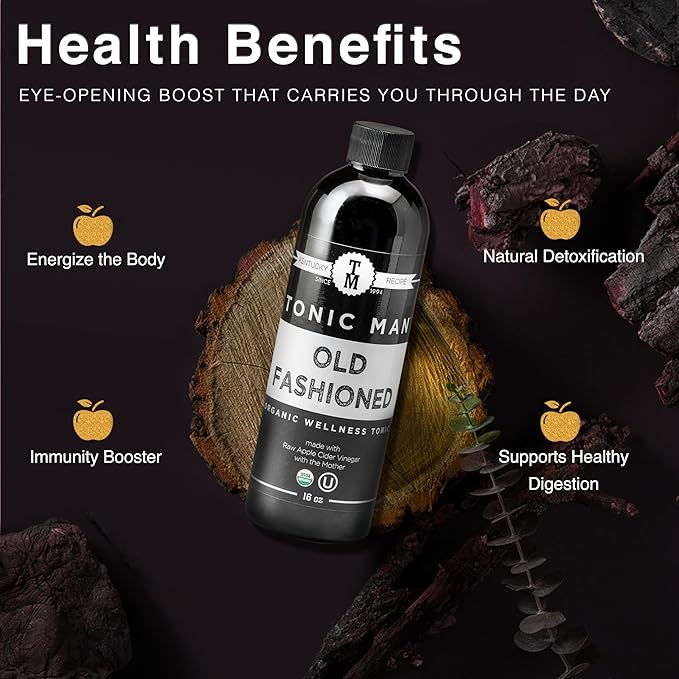 Tonic Man Old Fashioned Organic Wellness Herbal Tonic Made with Raw Apple Cider Vinegar Organic Herbs and Spices Energize Body | Immunity Booster Non-GMO 16oz Bottle (Pack of 2)