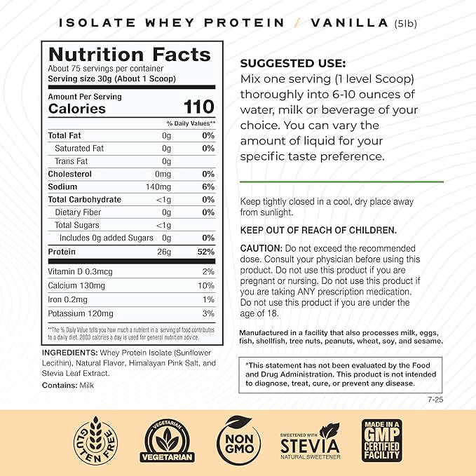 Muscle Feast Grass-Fed Whey Protein Isolate All Natural Hormone Free Pasture Raised Whey Isolate Protein Powder for Men and Women Clean Gluten-Free Delicious Isolate Protein - Vanilla 5lb