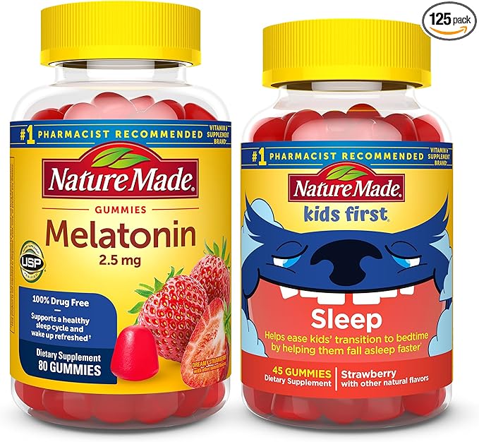 Nature Made Adult &amp Kids Melatonin Gummies Combo Pack for Restful Sleep Family Pack Sleep Aids for Adults &amp Kids Two Sleep Gummies Bottles