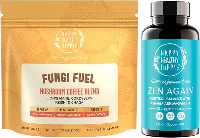 Happy Healthy Hippie Fungi Fuel Mushroom Coffee &amp Zen Again Cortisol Manager
