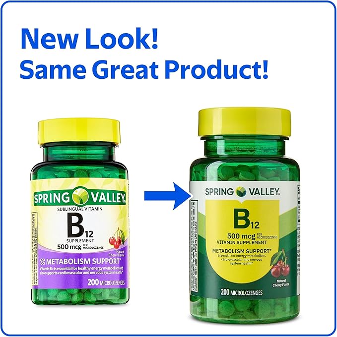 Sublingual B12 500 mcg- Spring Valley 500 mg Cherry Flavor 200 ct (Pack of 1) Set with Basket Goods Store