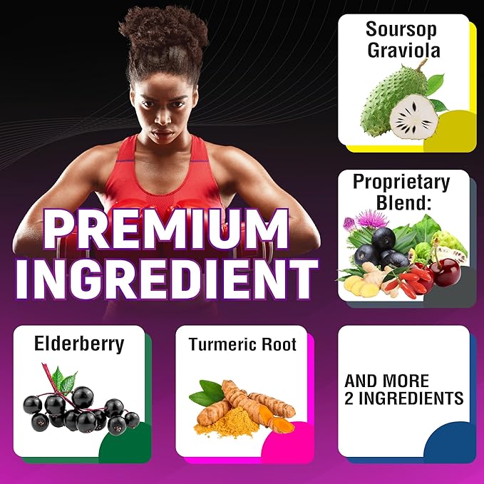 Soursop Graviola Capsules with Elderberry Turmeric Curcumin and More - 120 Capsules for 4 Months Supply (Pack of 2)