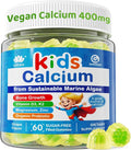 Kids Calcium Gummies + Vitamin D3 K2 Magnesium Zinc Extra Absorption Algae Calcium Supplement For Kids Gentle to Stomach Bone Teeth Muscle Brain Sugar Free Chewable Kids Vitamins 4+ 60 Counts