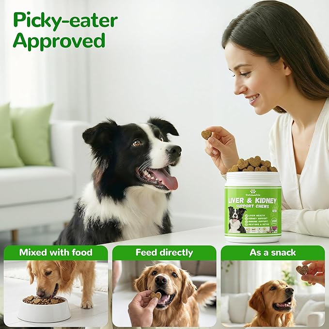 Liver Support for Dogs Milk Thistle for Dogs - Detox Metabolic Dog Multivitamin Supplement for Liver and Kidney Support &amp Immune Health 200 Soft Chews