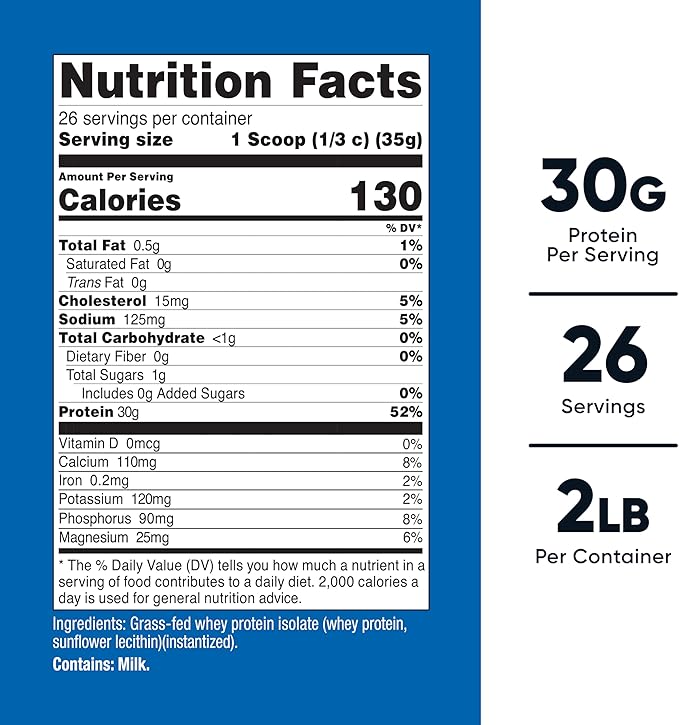Nutricost Grass-Fed Whey Protein Isolate (Unflavored) 2LBS - Non-GMO Gluten Free Pure Protein