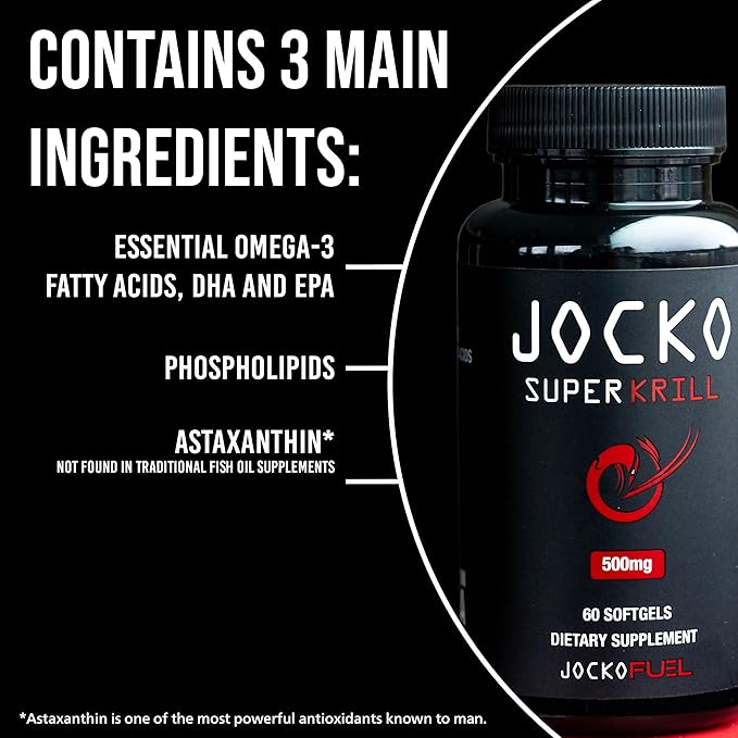 Jocko Fuel Antarctic Krill Oil Omega 3 Fatty Acid Supplements DHA &amp EPA - 1000mg Softgels - Supports Joints Mobility &amp Mental Function (60 Softgels) (Pack of 2)