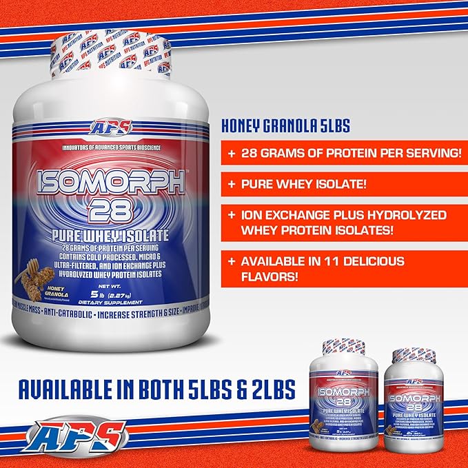 APS Nutrition Isomorph 28 Protein Powder | Pure Whey Isolate | Cold Pressed Ultra- Filtered &amp Ion Exchange Isolates | 28g Protein | 5 Pound (Honey Granola)