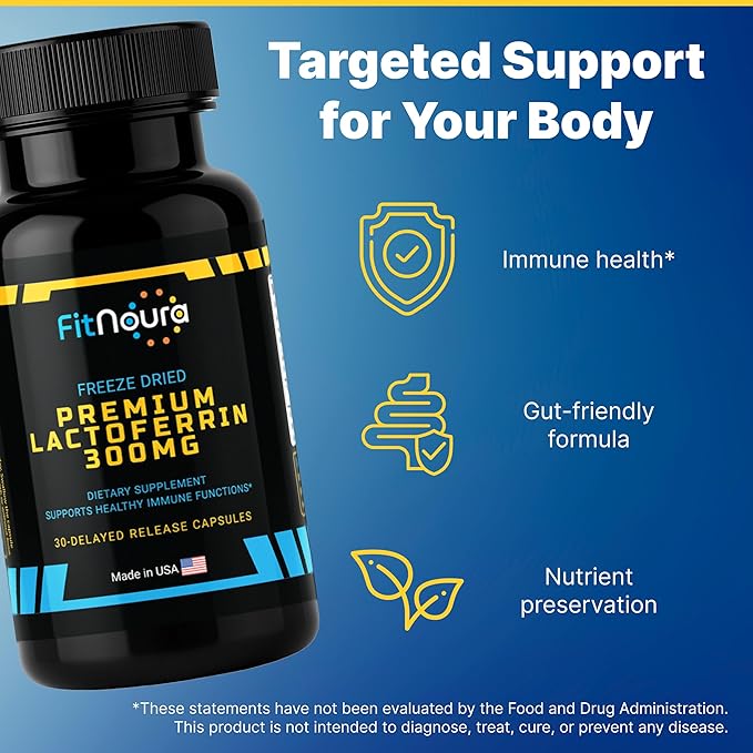 Enteric Coated Lactoferrin Supplement - Delayed Release Capsules | Grass Fed Bovine Lactoferrin | Immune Support Boosts Immunity Gut Health Digestive Support | Low Lactose