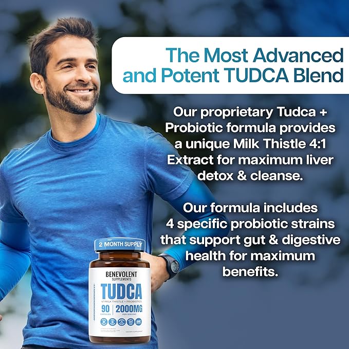 2000mg Advanced TUDCA Supplement - Max Absorption TUDCA Bile Salts with 4:1 Milk Thistle and Probiotics - Supports Liver Detox &amp Cleanse Gallbladder Gut &amp Kidney Health - 90 Vegan Capsules