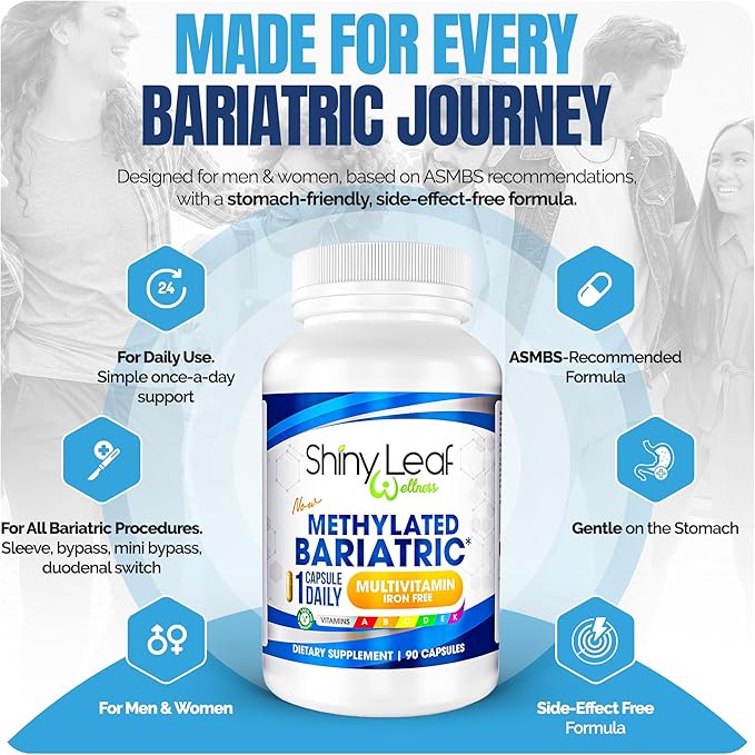 Shiny Leaf Methylated Bariatric Multivitamin Without Iron – Vitamins for Gastric Bypass &amp Sleeve 1 Daily Capsule W Methylated Folate B12 A C D K &amp More. Vegetarian Soy-Free USA Made (1