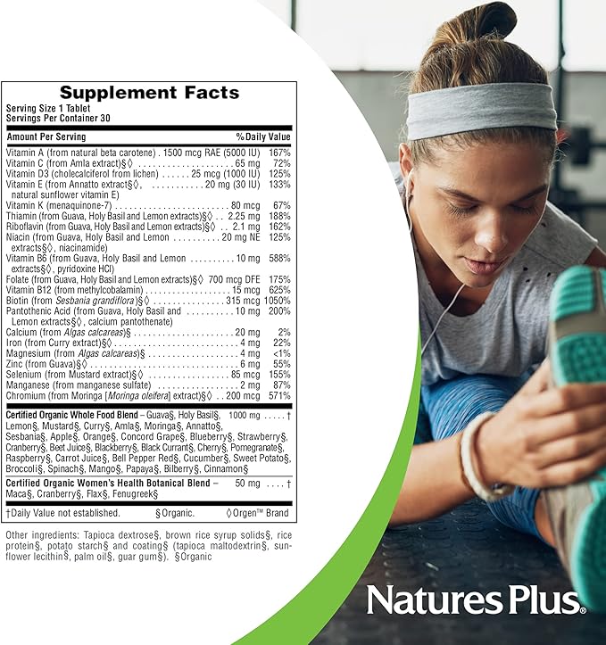 NaturesPlus Source of Life Garden Women’s Once Daily Multivitamin - 30 Tablets - Supports Energy &amp Healthy Immune System - USDA Certified Organic Non-GMO Vegan Gluten Free - 30 Servings