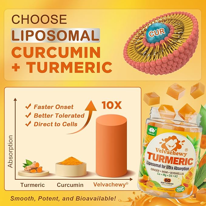Liposomal Turmeric Curcumin 2000mg + Calcium 600mg &amp Vitamin D3 K2 Sugar Free Turmeric and Ginger Supplement Chews Gummies with Black Pepper Supports Healthy Response - 95% Curcuminoids Vegan