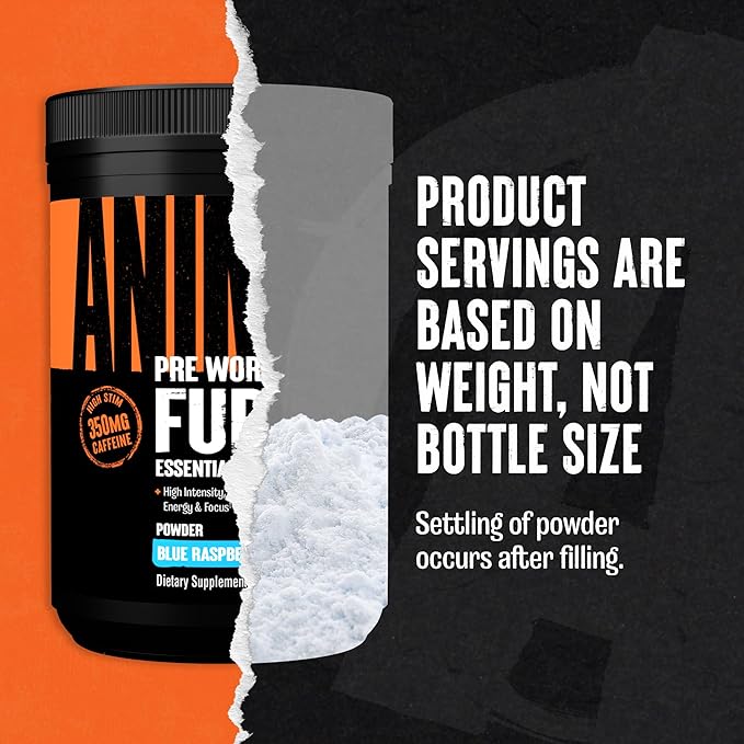 Animal Fury - Pre Workout Powder Supplement for Energy and Focus - 5g BCAA 350mg Caffeine Nitric Oxide Without Creatine - Powerful Stimulant for Bodybuilders - Blue Raspberry