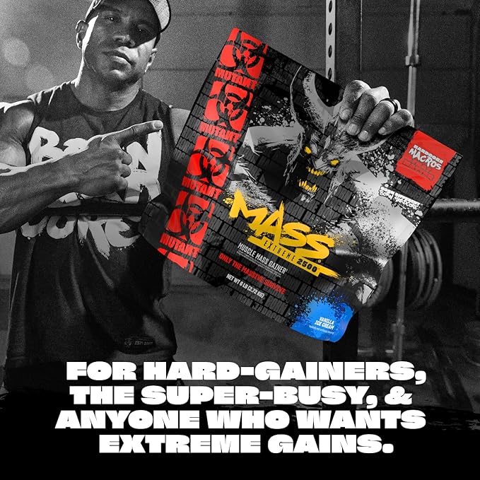 Mutant Mass Extreme 2500 - High Calorie Mass Gainer Whey Protein Powder with Creatine &amp Amino Acids - Muscle Building &amp Weight Gain Supplement for Hard Gainers - Vanilla Ice Cream 12 lbs
