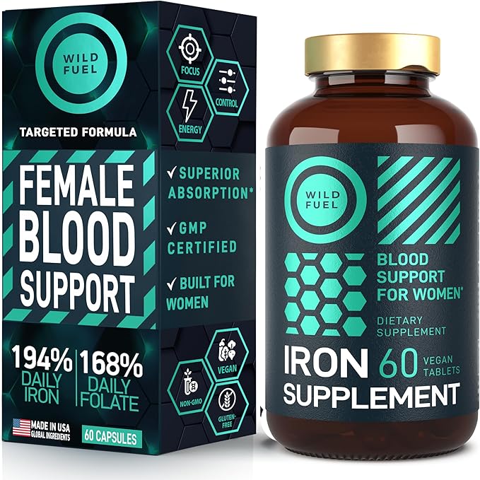 Vegan Iron Supplement for Women with Folic Acid - 35 mg Blood Builder Ferrous Sulfate Folic Acid 400 mcg - Iron Pills for Women with Anemia &amp Pregnancy Support - 180 Gluten-Free Tablets - 3Pack