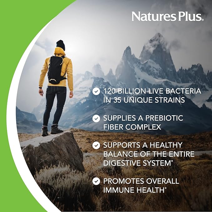 NaturesPlus GI Natural Probiotic Mega - 30 Capsules Pack of 2 - Digestive &amp Immune Health - Gluten Free - 60 Total Servings
