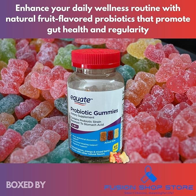 Probiotic Daily Gummies- 3 in 1 Daily Natural Fruit Flavors Unisex 60 Count (Pack of 1) Boxed by Fusion Shop Store