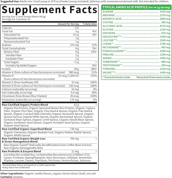 Garden of Life Raw Organic Fit Original Flavor Vegan Protein Powder – 28g Plant Based Powder for Weight Management Raw Protein Probiotics &amp Fiber Non-GMO Gluten-Free Vegan 10 Servings