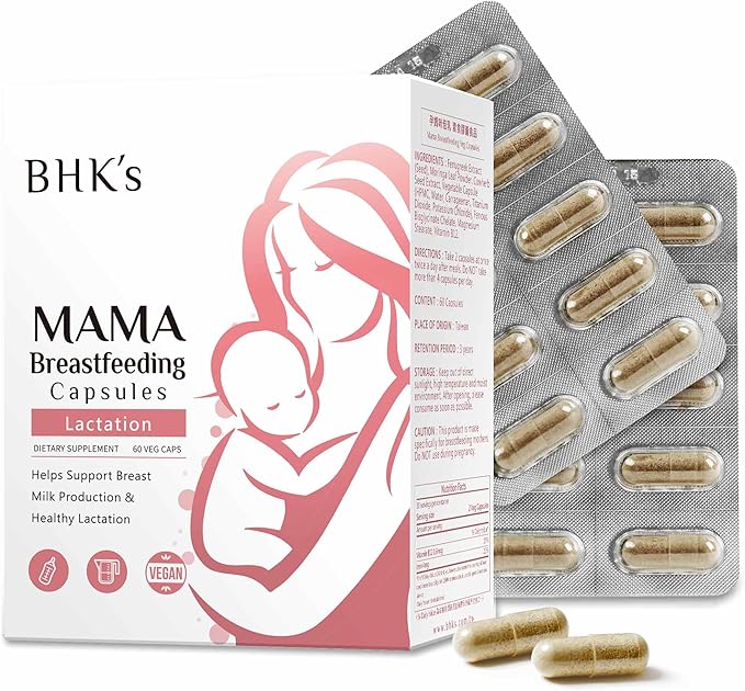 BHK's Mama Breastfeeding Veg Capsules Increase Breast Milk Supply Supplement for Post Pregnancy &amp Breastfeeding Support 60 Capsules 2-Week Supply
