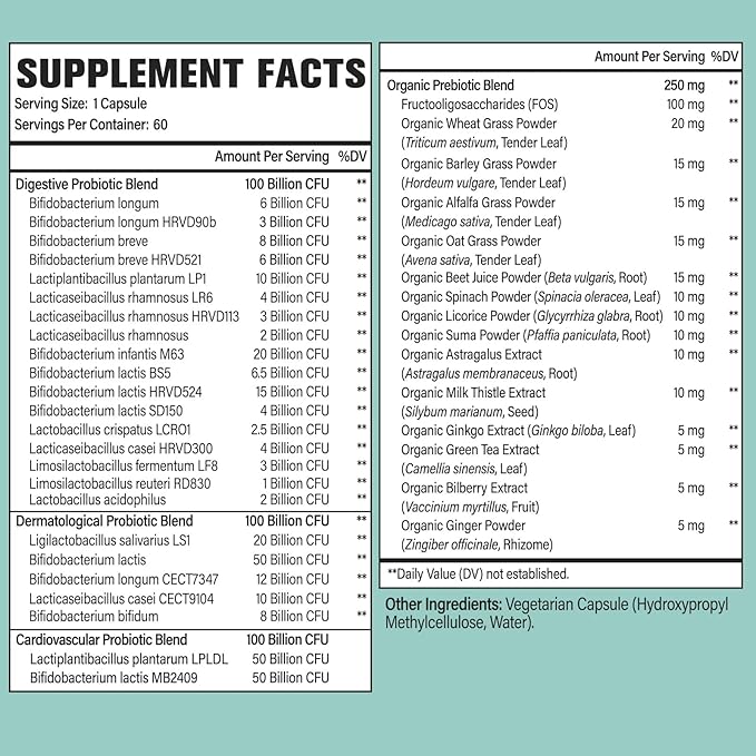 Probiotics for Women and Men 300 Billion CFU 24 Strains Probiotics + 15 Organic Herbs Prebiotics Blend Shelf Stable Gut Health Supplement for Digestive Immune &amp Whole-Body Health 6 Month Supply