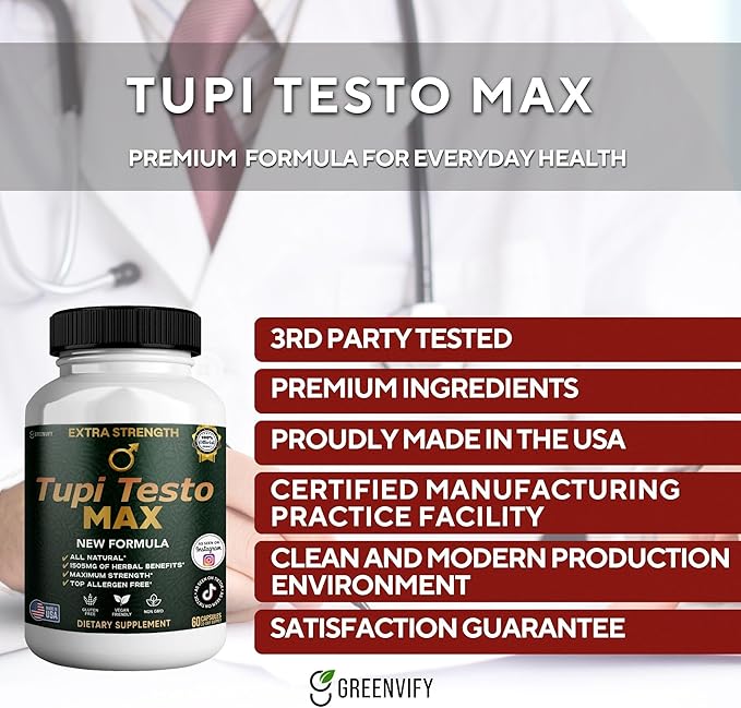 Tupi Testo MAX Organic Maca Root Blend Black Pepper 60 Capsules 30-Day Supply (3)