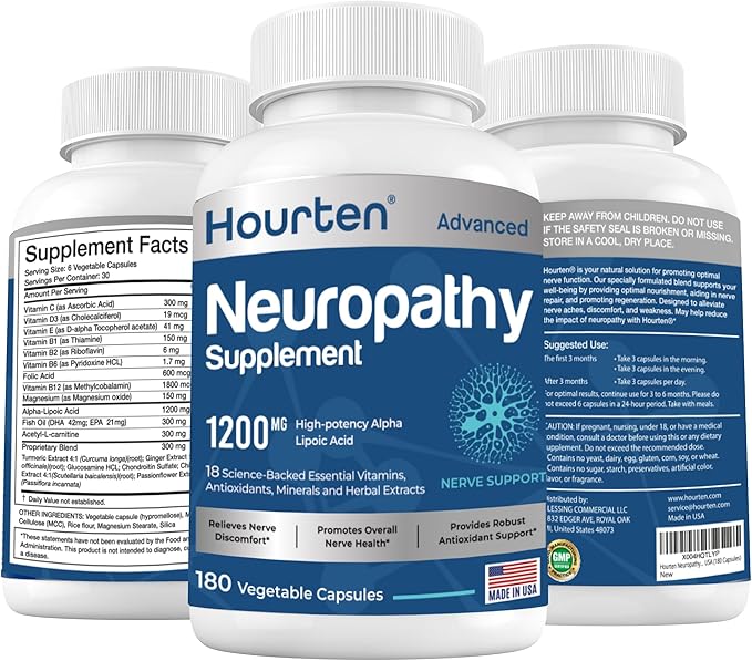 Neuropathy Sciatica Nerve Support Supplement - 1200mg High-Potency Alpha Lipoic Acid 18-in-1 Nutrient Blend - Neuropathy Support for Feet Legs Hands Lower Back 180 Capsules