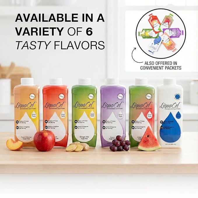 LiquaCel Concentrated Liquid Protein Peach Mango Flavor Ready-to-Drink 16g Hydrolyzed Collagen Protein and 2.5g Arginine Per 1oz Serving Sugar &amp Gluten Free 32 fl oz Bottle Case of 6