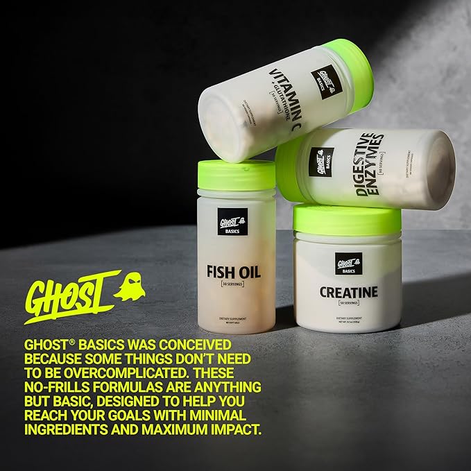 GHOST Basics Creatine Monohydrate Powder for Men &amp Women – 5G Creapure Creatine Workout Supplement for Muscle Gain – Vegan Soy Free &amp Gluten Free - 50 Servings