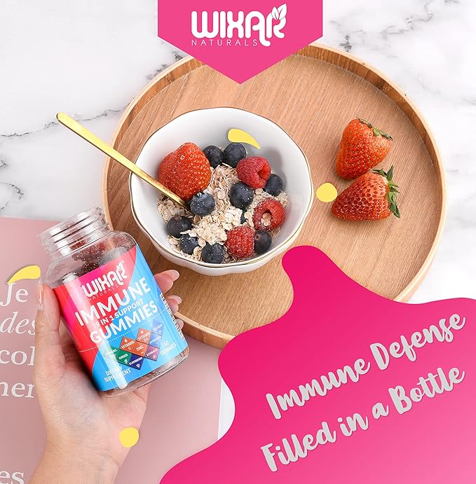 9 in 1 Immune Support Gummies with Elderberry Vitamin C&ampD Zinc Turmeric Ginger Echinacea Astragalus &amp Sea Moss for Immunity Supplement - 60 Gummies