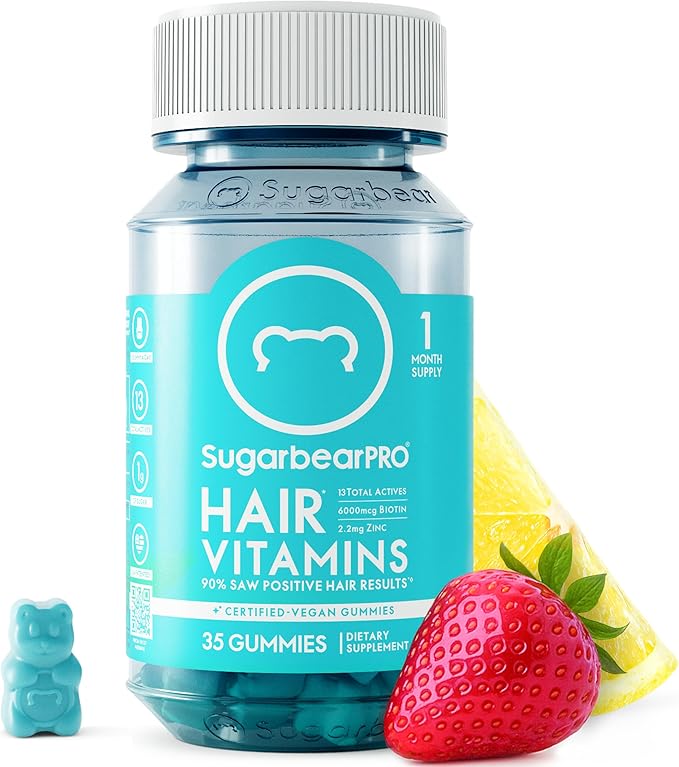 SugarBearPro Hair Vitamin Gummy 35 Day Supply Extra Strength Biotin 6000mcg for Hair Growth Vegan Vitamin B12 MSM Inositol Omega 3 Elderberry Certified Kosher Halal Cruelty-Free